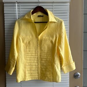 Tracy M Women’s Button down 3/4 sleeve collared Yellow Blouse